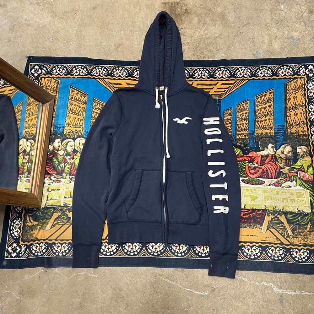 Navy blue Hollister zip up hoodie Size large y2k surf skater california preppy
